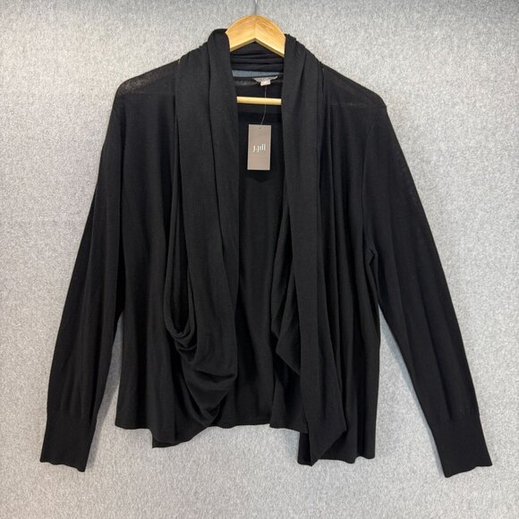 J. Jill Size Medium Black Drape‎ Front Long Sleeve Cardigan Sweater 2 Way NWT - Picture 1 of 15